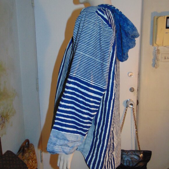 Linen Button Front Hooded Lightweight Jacket Shacket Blue Lagen Look Coastal 1X - Picture 7 of 9